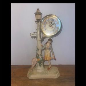 Vintage Rivoli" Porcelain Lady W/ Umbrella Statue with Crosa Quartz Clock Works